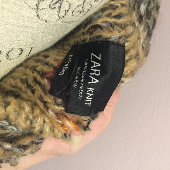 Size M Zara Knit Italian Yarn Beige Brown Mixed Color Cocoon Poncho Sweater - Picture 5 of 10